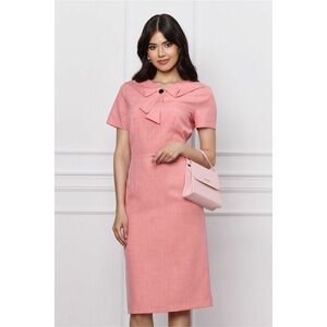 Rochie DY Fashion roz cu aplicatie tip cravata imagine