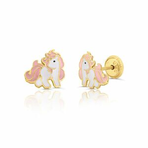 Cercei din aur 14K pentru copii Unicorn Roz imagine