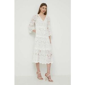 Luisa Spagnoli rochie din bumbac PIGNA culoarea alb, midi, evazati, 540712 imagine
