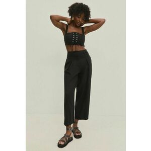 Answear Lab pantaloni din in culoarea negru, lat, high waist imagine