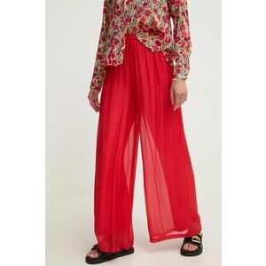 Answear Lab pantaloni din in culoarea rosu, lat, high waist imagine