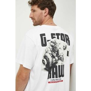 G-Star Raw tricou din bumbac barbati, culoarea alb, cu imprimeu, D24690-C336 imagine