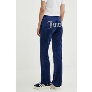 Juicy Couture pantaloni de trening din velur TINA TRACKPANTS culoarea albastru marin, cu imprimeu, JCAPW045 imagine
