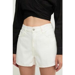 Answear Lab pantaloni scurti jeans femei, culoarea alb, neted, high waist imagine