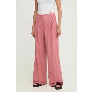 Answear Lab pantaloni femei, culoarea roz, lat, high waist imagine
