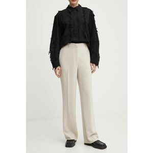 Bruuns Bazaar pantaloni BrassicaBBEleza pants femei, culoarea bej, lat, high waist, BBW3304 imagine