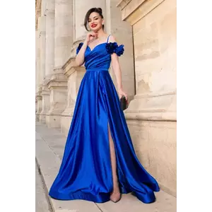 Rochie eleganta lunga de seara albastru royal Moon cu trandafiri 3D imagine