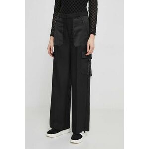 Dkny pantaloni femei, culoarea negru, lat, high waist imagine