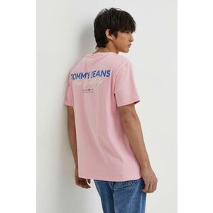 Tommy Jeans tricou din bumbac bărbați, culoarea roz, cu imprimeu DM0DM18286 imagine