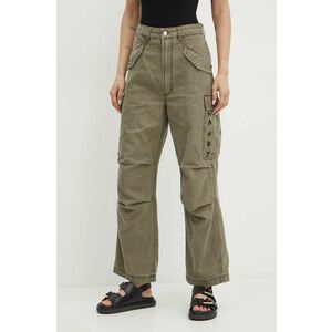 MAX&Co. pantaloni de bumbac x Pietro Terzini culoarea verde, fason cargo, high waist, 2428136011200 imagine