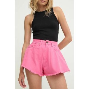 Answear Lab pantaloni scurti jeans femei, culoarea roz, neted, high waist imagine