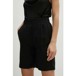 Sisley pantaloni scurti din in culoarea negru, neted, high waist, 41I4L901F imagine