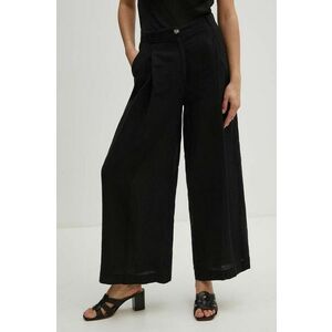 Sisley pantaloni din in culoarea negru, drept, high waist, 41I4LF04E imagine