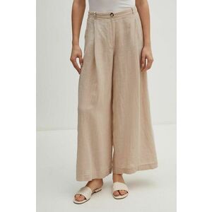Sisley pantaloni din in culoarea bej, drept, high waist, 41I4LF04E imagine