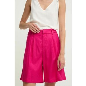 Answear Lab pantaloni scurti din in culoarea roz, neted, high waist imagine