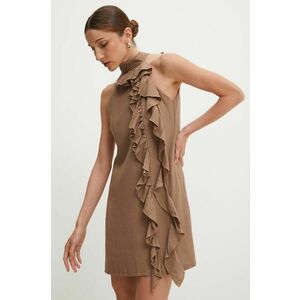 Answear Lab rochie din in culoarea maro, mini, drept imagine