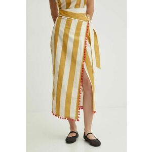 Never Fully Dressed fustă din amestec de in Jaspre Skirt culoarea bej, midi, drept, NFDSK510 imagine