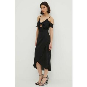 Never Fully Dressed rochie din in Cassie Dress culoarea negru, midi, evazati, NFDDR1420 imagine