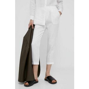 United Colors of Benetton pantaloni din in culoarea alb, drept, high waist imagine