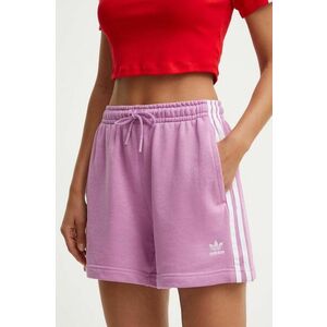 adidas Originals pantaloni scurti femei, culoarea roz, cu imprimeu, high waist, IY2155 imagine