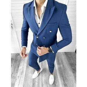 Costum barbati bleumarin slim fit in sacou + pantaloni 11711 P18-3.1 imagine