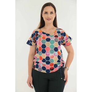 Bluza cu print geometric multicolor si cu siret lateral imagine