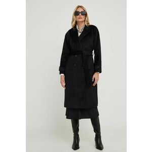 Answear Lab palton de lana culoarea negru, de tranzitie, cu doua randuri de nasturi imagine