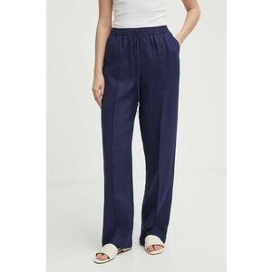 United Colors of Benetton pantaloni din in culoarea albastru marin, drept, high waist imagine