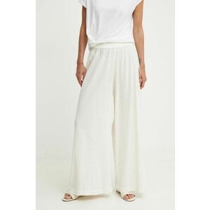 United Colors of Benetton pantaloni de bumbac culoarea bej, lat, high waist imagine