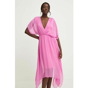 Answear Lab rochie din matase culoarea roz, midi, evazati imagine