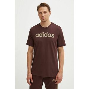 adidas tricou din bumbac Essentials barbati, culoarea maro, cu imprimeu, IZ4768 imagine