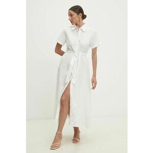Answear Lab rochie din bumbac culoarea alb, midi, evazati imagine