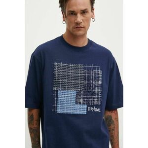Desigual tricou din bumbac ARNOLDO barbati, culoarea albastru marin, cu imprimeu, 24WMTK10 imagine