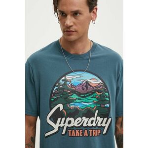 Superdry tricou din bumbac barbati, culoarea turcoaz, cu imprimeu, M1012187A-1XJ imagine