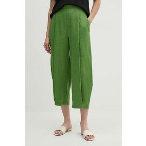 United Colors of Benetton pantaloni din in culoarea verde, lat, high waist imagine