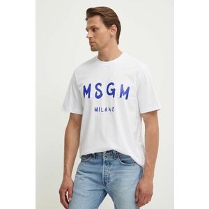 MSGM tricou din bumbac barbati, culoarea alb, cu imprimeu, 3440MM510.237002 imagine