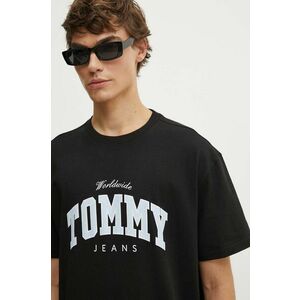 Tommy Jeans tricou din bumbac barbati, culoarea negru, cu imprimeu imagine