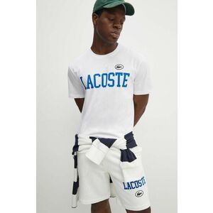 Lacoste tricou din bumbac barbati, culoarea alb, cu imprimeu imagine