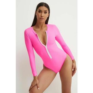 Drivemebikini costum de baie dintr-o bucată 1980 Onepiece culoarea roz, cupa moale imagine