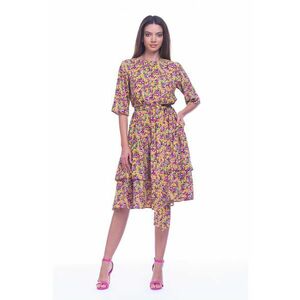 Rochie evazata cu model floral si cordon in talie imagine