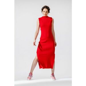 Rochie midi cu striatii si slit lateral imagine