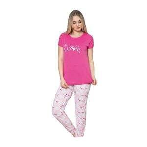 Set pijama bluza si pantalon, imprimeu cu text Love, culoare fucsia, XL imagine