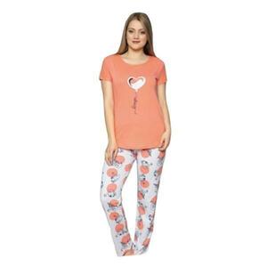 Set pijama bluza si pantalon, imprimeu, culoare portocaliu, S imagine