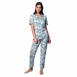 Set pijama bluza si pantalon, imprimeu floral, culoare gri, XL imagine