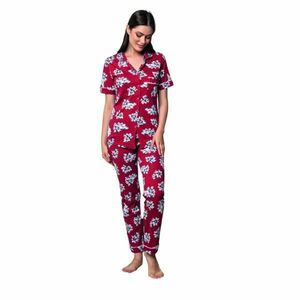 Set pijama bluza si pantalon, imprimeu floral, culoare rosie, 2XL imagine