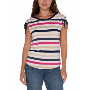 Imbracaminte Femei Liverpool Crew Neck Yarn Dyed Dolman Tee with Shoulder Ties Fuchsia Navy Multistripe imagine