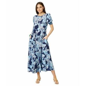Imbracaminte Femei Lilly Pulitzer Ameilia Elbow Sleeve Midi Low Tide Navy Bouquet All Day Engineered Woven Dress imagine