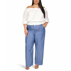 Imbracaminte Femei MICHAEL Michael Kors Plus Size Chambray Wide Leg Pants Light Cadet Wash imagine