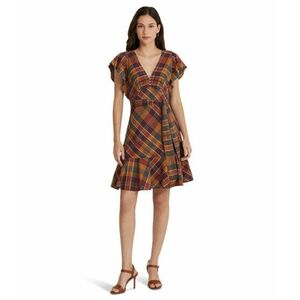 Imbracaminte Femei Lauren Ralph Lauren Belted Cotton Madras Dress NavyTan Multi imagine