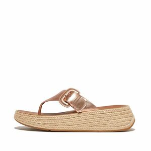 Incaltaminte Femei FitFlop F-Mode Espadrille Adj Leather Flatform Toe-Thongs Rose Gold imagine